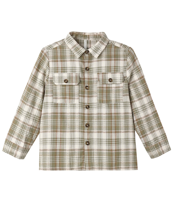 POCKETED CORDUROY SHIRT OLIVE DOBBY PLAID
