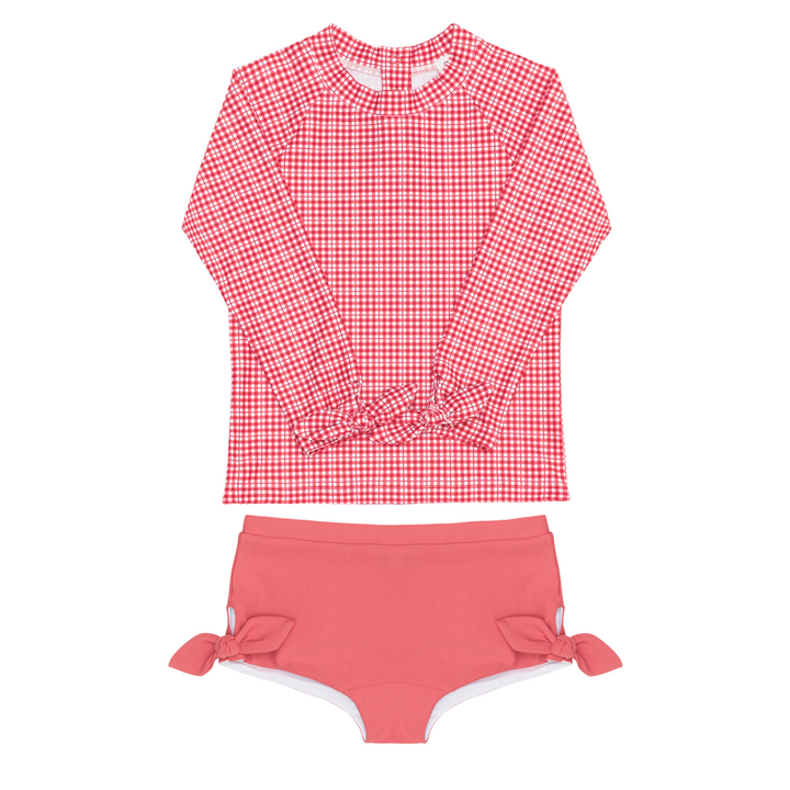 Tie Knot Rashguard + Swim Short Set | Poppy Gingham