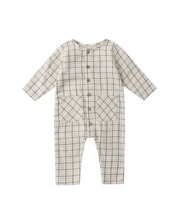 POCKETED WOVEN JUMPSUIT || BLUE PLAID