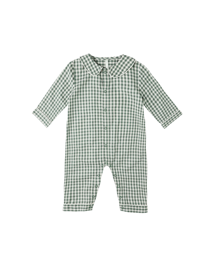 BABY PAJAMA ROMPER || EVERGREEN GINGHAM
