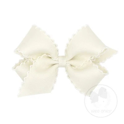 Medium Monotone Moonstitch Grosgrain Bow | Antique White