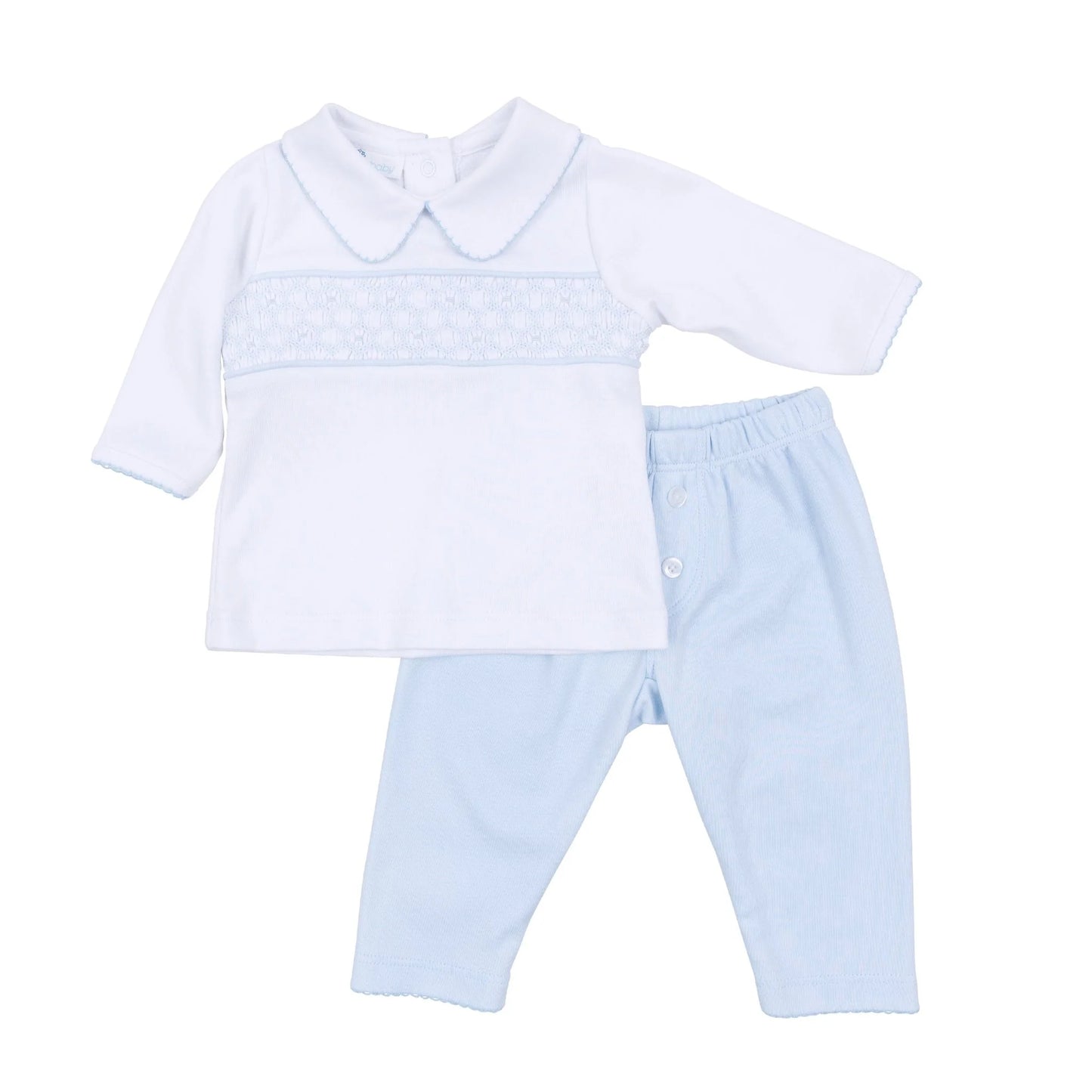Willow and Walker's Smocked Collared Pant Set | Light Blue