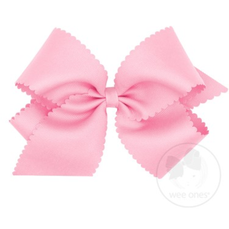 Medium Grosgrain Scalloped Edge Girls Hair Bow | Pearl Pink