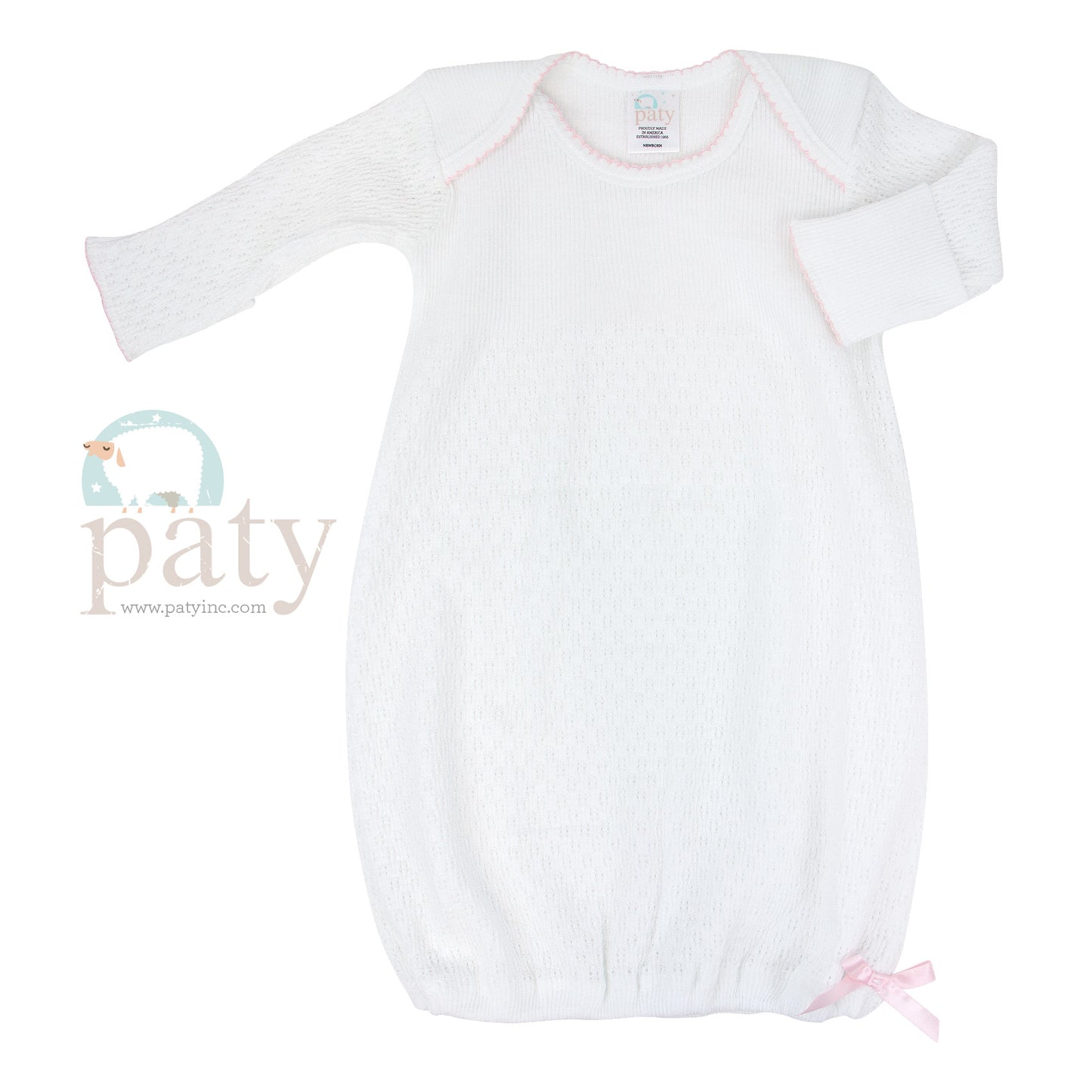 Knit Overlap Shoulder Gown | White + Pink Trim