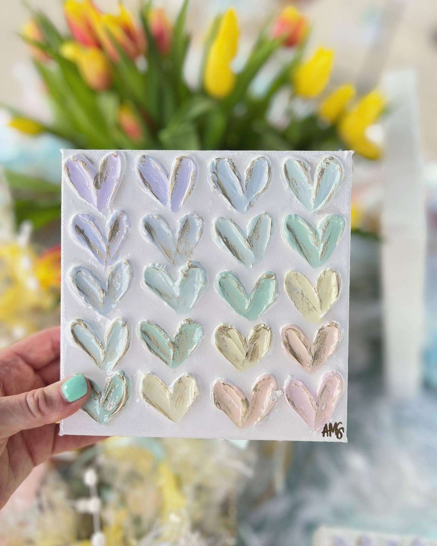 6x6in Pastel Heart Painting on Canvas