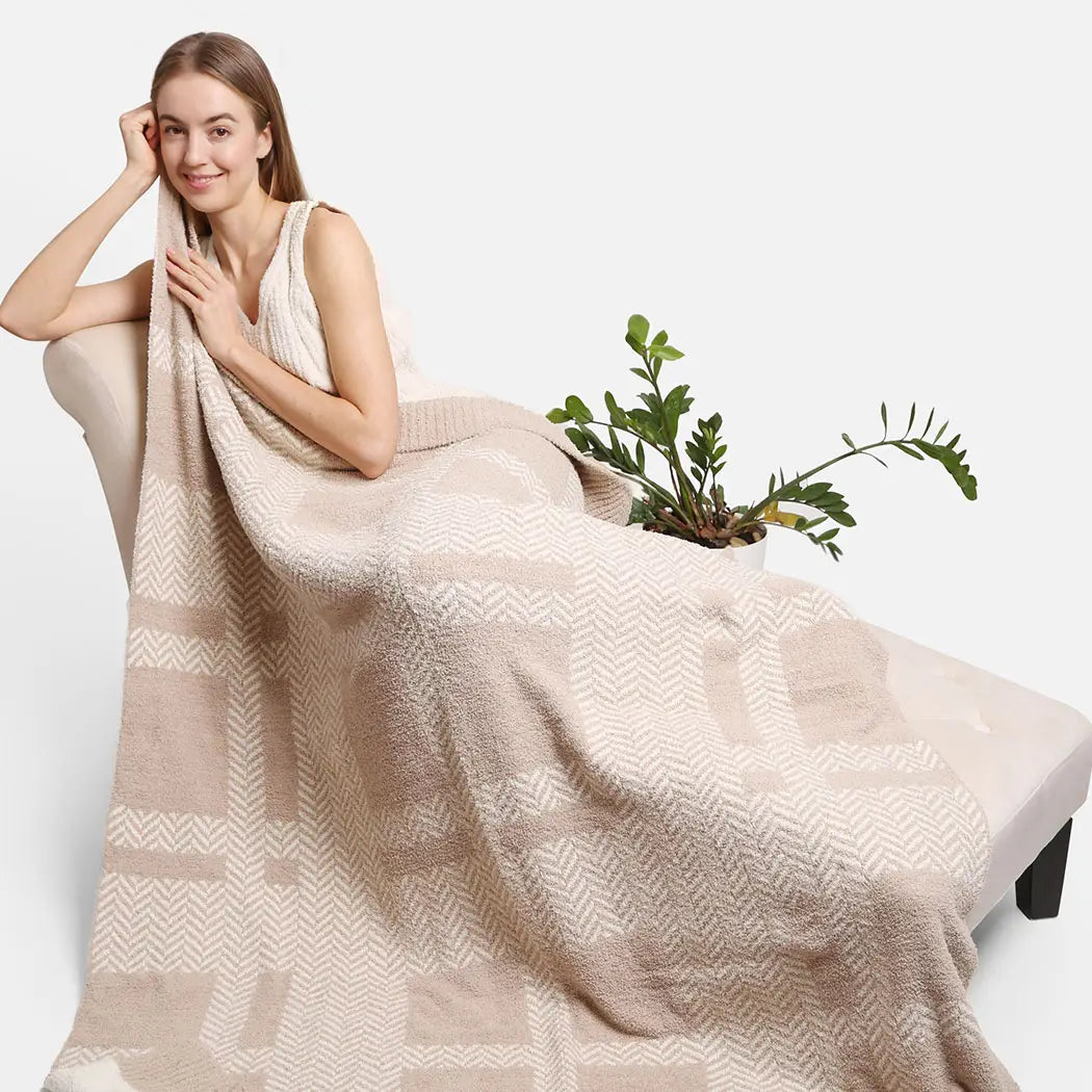 Stripe Herringbone Print Luxury Soft Throw Blanket