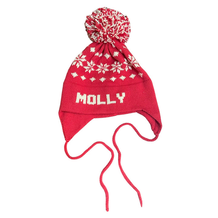 Nordic Earflap Hat, Red with Natural