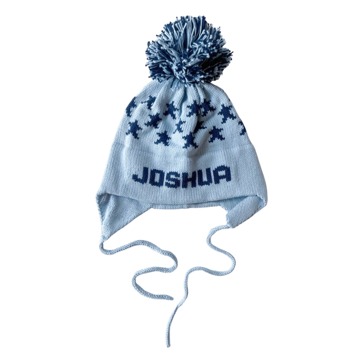 Stars Earflap Hat, Light Blue with Navy