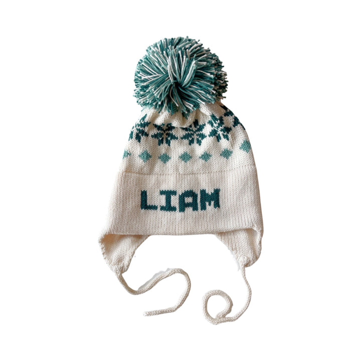 Nordic Earflap Hat, Natural with Hunter And Light Green