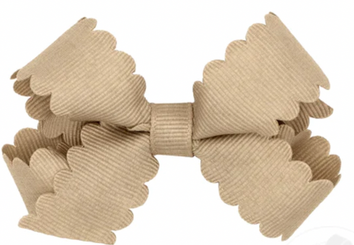 Mini Grosgrain Scalloped Edge Girls Hair Bow | Oatmeal