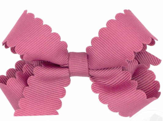 Mini Grosgrain Scalloped Edge Girls Hair Bow - Colonial Rose