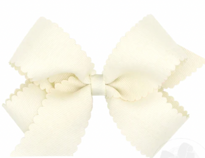 Medium Grosgrain Scalloped Edge Girls Hair Bow | Antique White