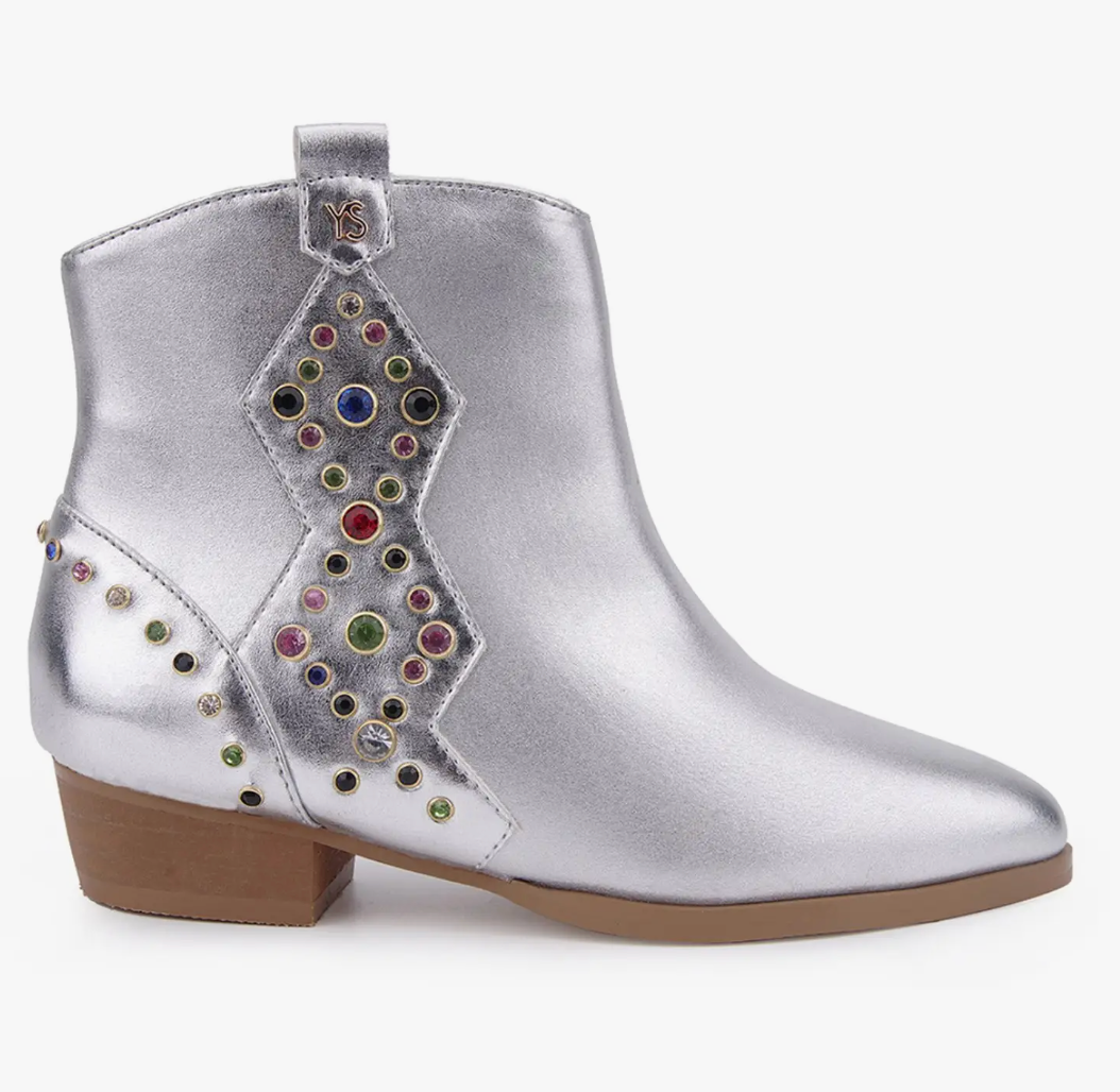 Miss Dallas Silver Metallic Multi Gem Studded Bootie