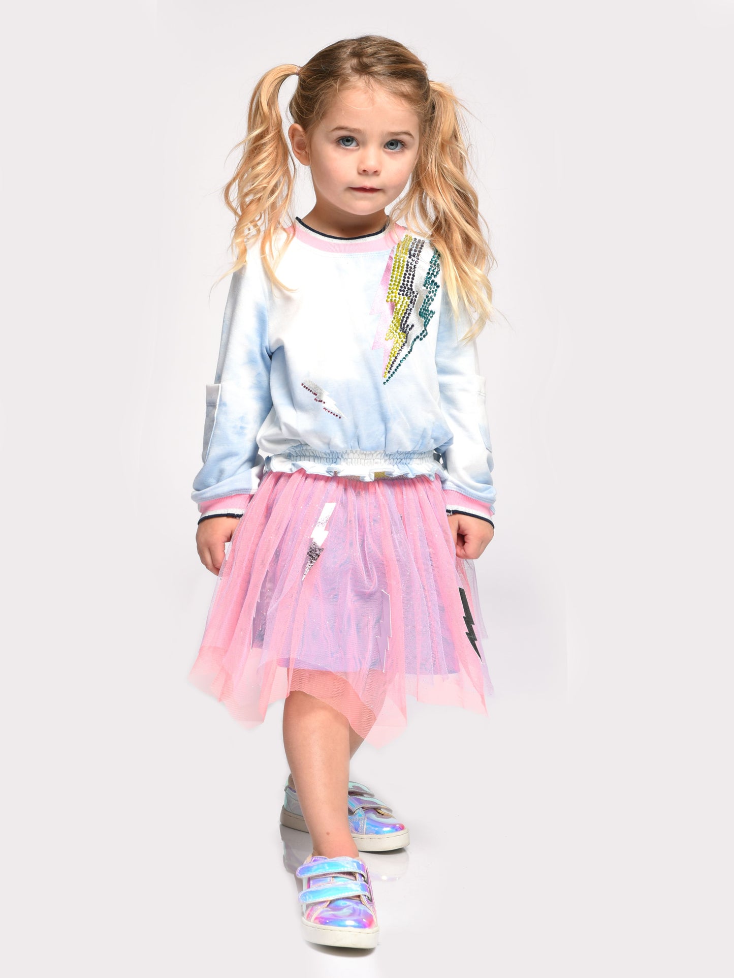 Blue Tie-Dye Lightning Bolt Pullover