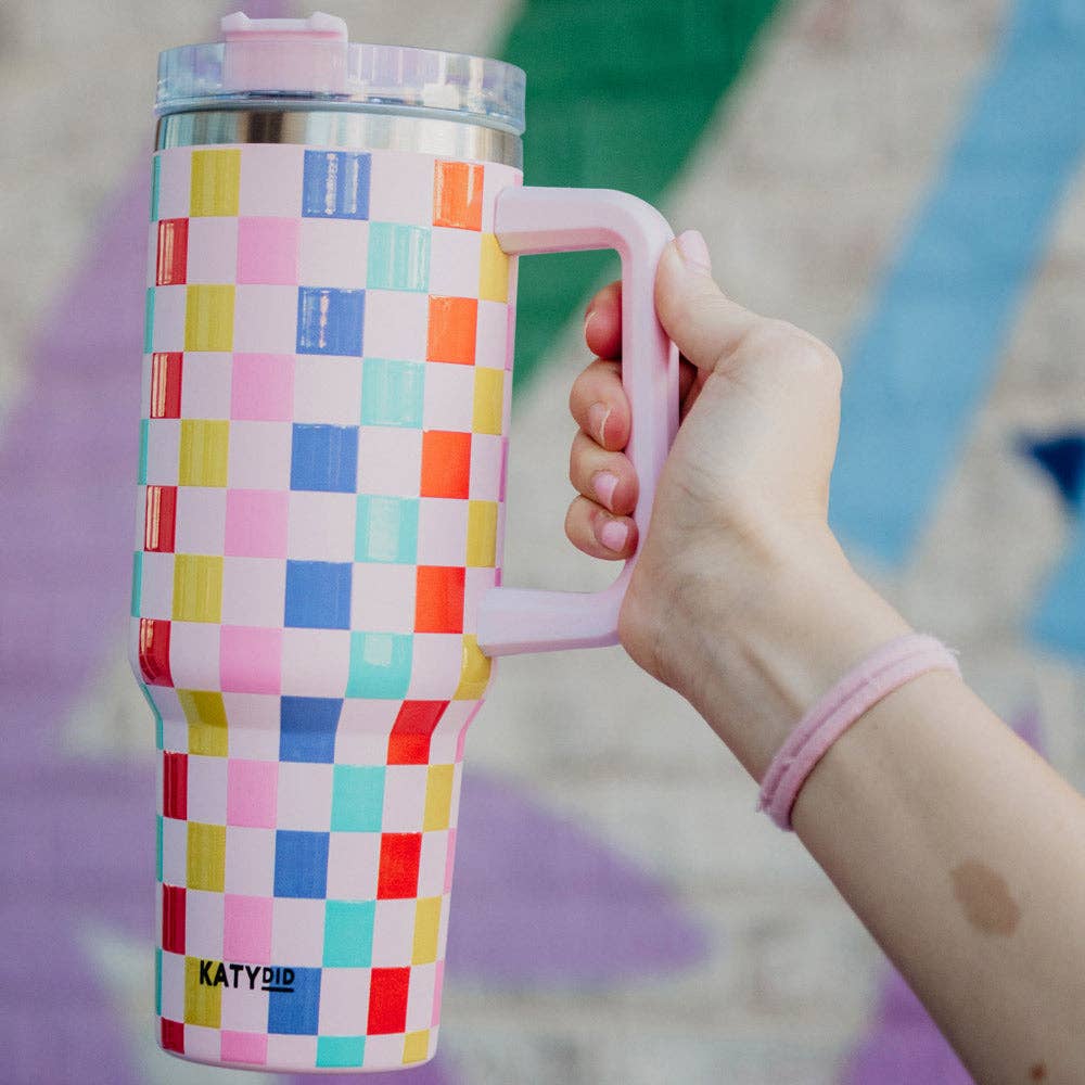 Multicolored Checkered Coffee Tumbler Cup – Magpies Nashville