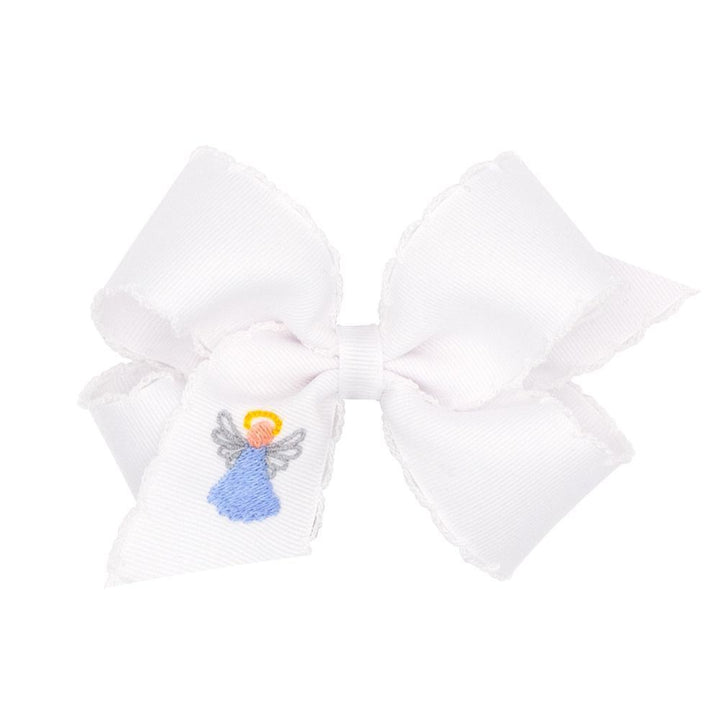 Medium Grosgrain Moonstich Embroidered Hair Bow | Angel