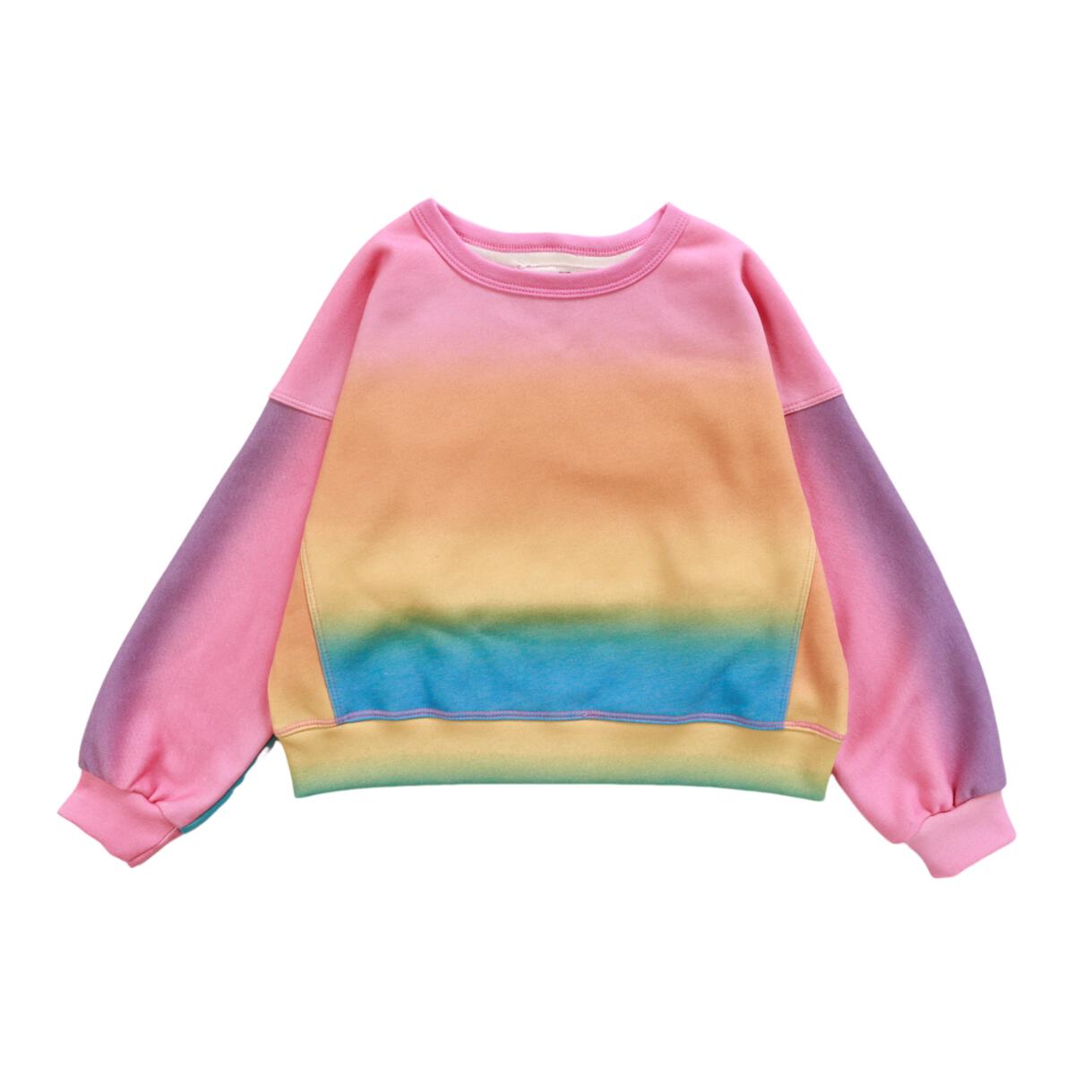 Off Shoulder Fleece Crew Neck | Rainbow Ombre