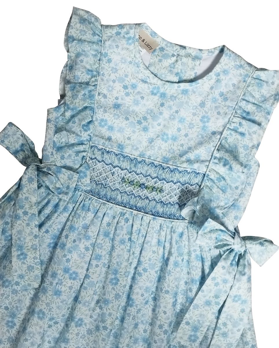 Carly & Ronnie Blue Smocked Ruffle Dress