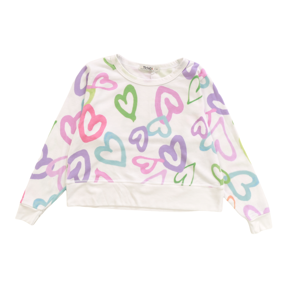 Boxy Crewneck Sweatshirt | White Graffiti Hearts