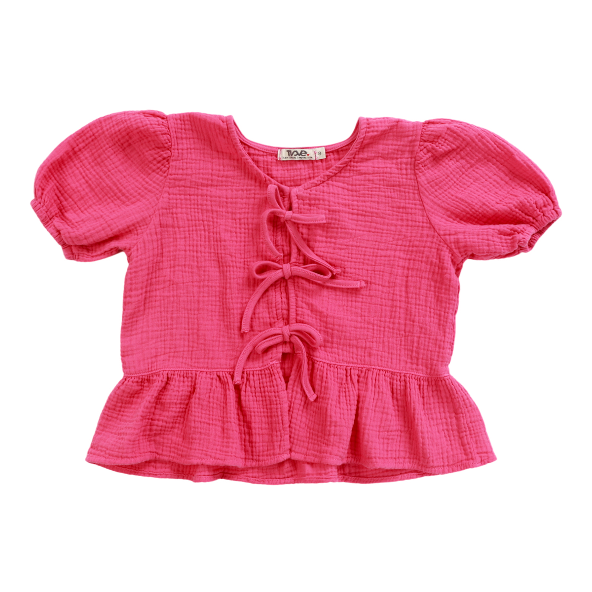 Bow Puff Sleeve Top | Hot Pink