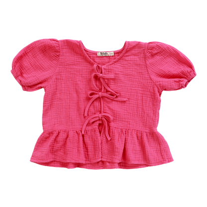 Bow Puff Sleeve Top | Hot Pink