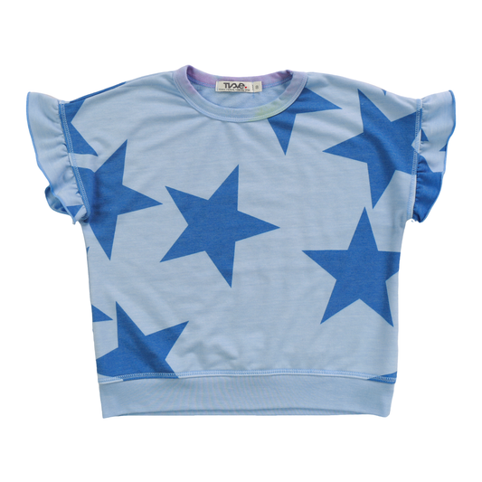 Ruffle Sleeve Banded Top| Blue Stars