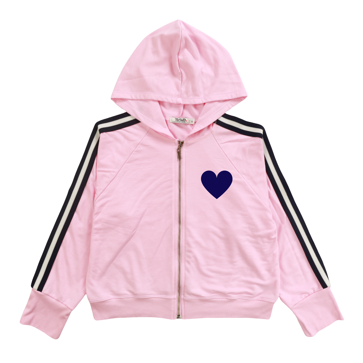 Zipped Striped Hoodie | Baby Pink