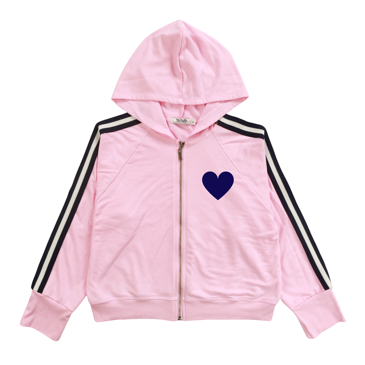 Zipped Striped Hoodie | Baby Pink