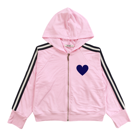 Zipped Striped Hoodie | Baby Pink