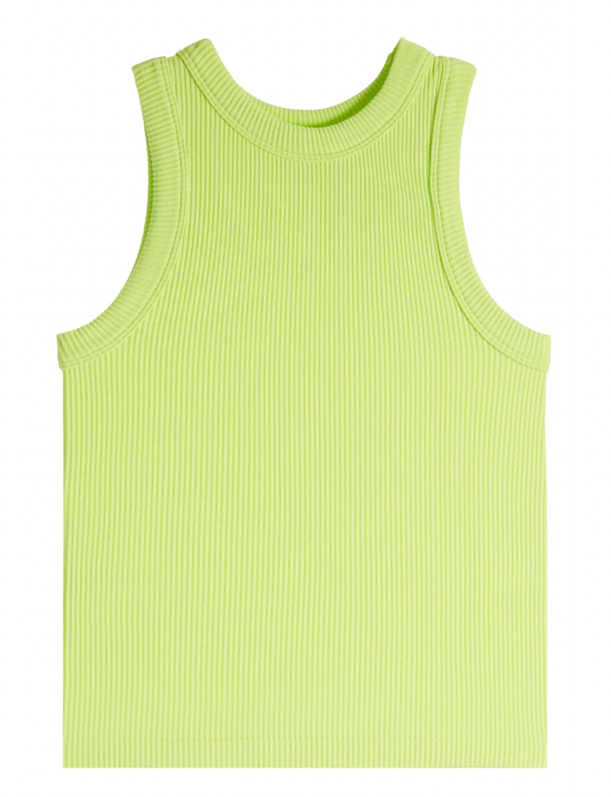 High Neck Ribbed Tank | Lime Green