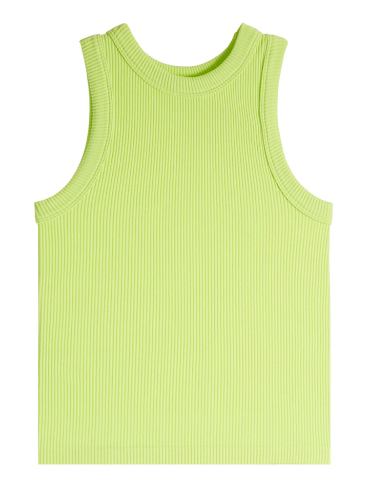 High Neck Ribbed Tank | Lime Green