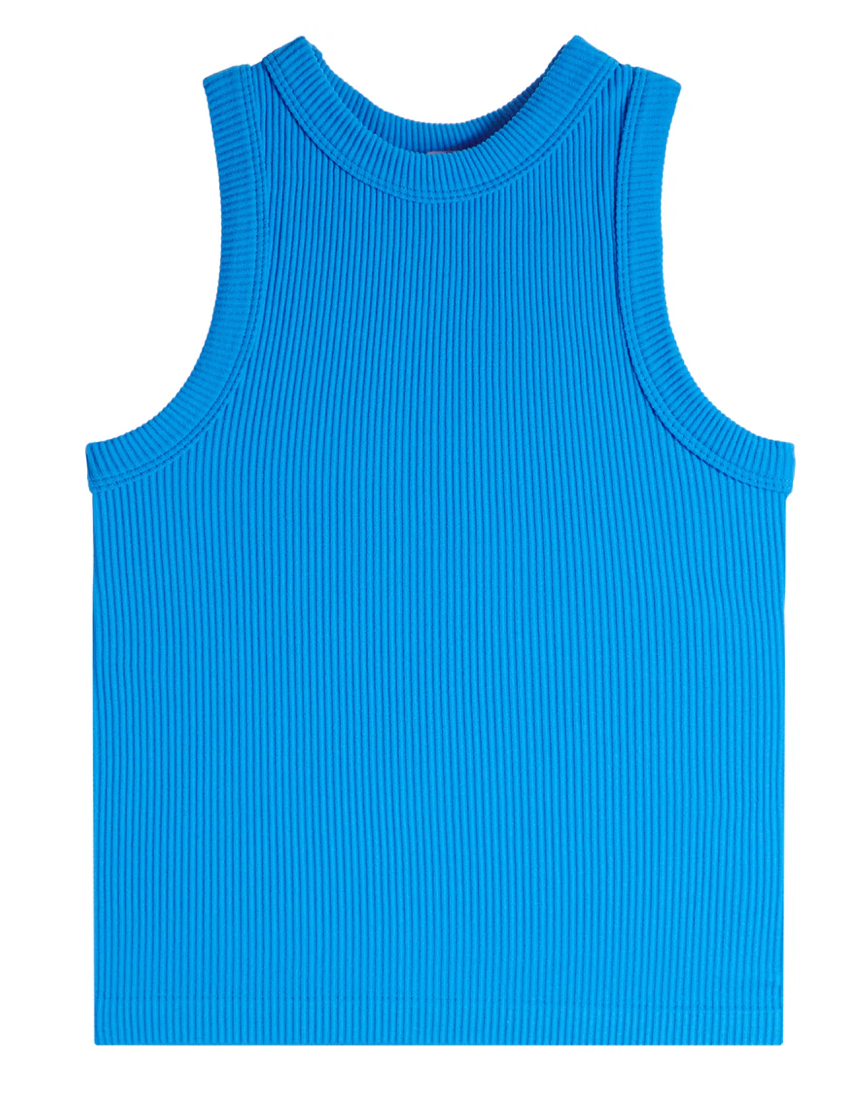 High Neck Ribbed Tank | Bright Blue