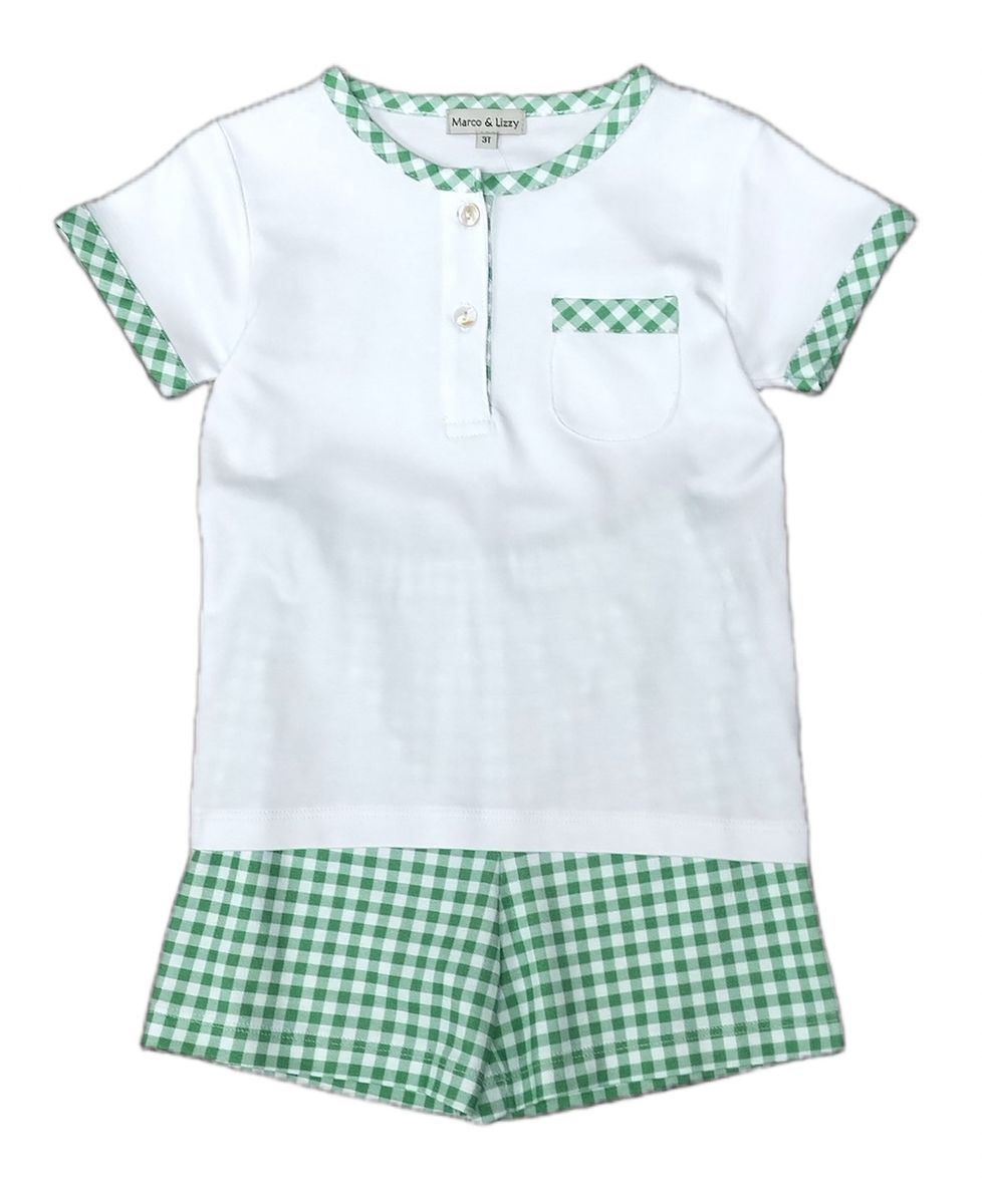Green Checks Boys Shorts Set