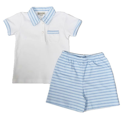 Blue Summer Stripe Boys Shorts Set