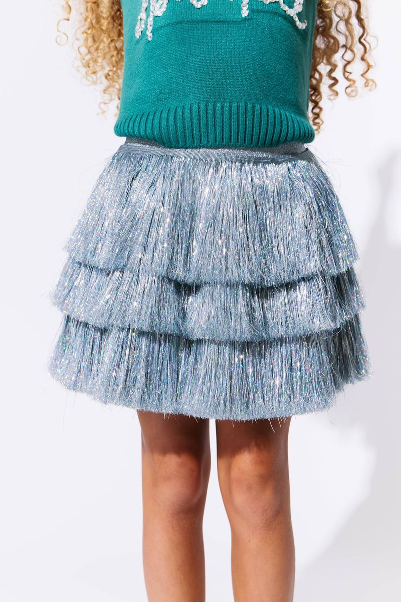 Silver Tinsel Shimmer Tinsel Party Skirt