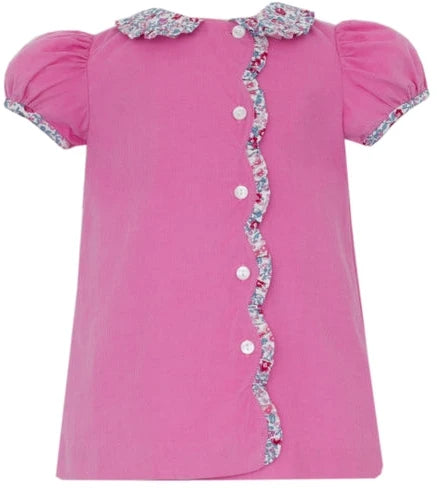 Pink Corduroy Dress w Pink Floral Ruffles