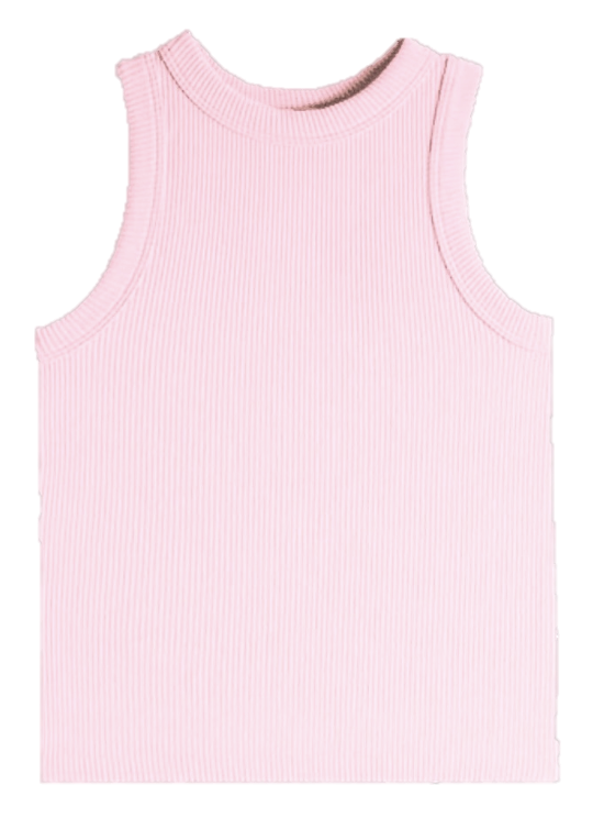 High Neck Ribbed Tank | Suzette Pink