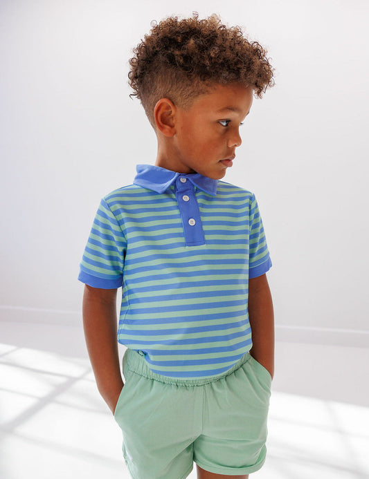 sky blue/palm green qb stripe polo shirt