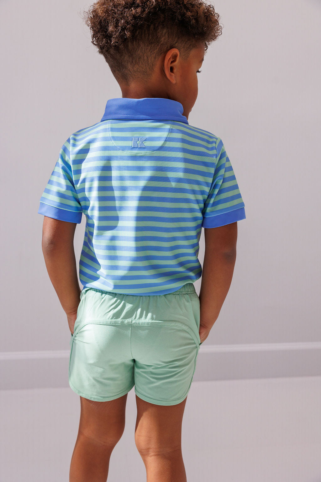 sky blue/palm green qb stripe polo shirt