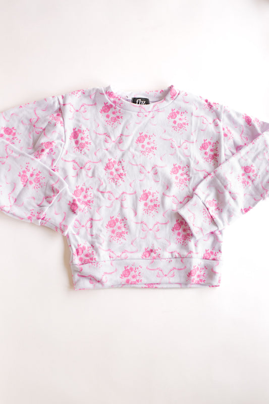 All Over Print Crewneck Sweatshirt | Pink Bow Toile