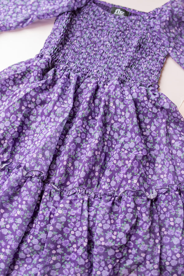 Chiffon Smocked Dress | Purple Floral