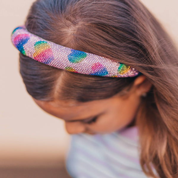 Kid's Padded Rhinestone Headband | Rainbow Hearts