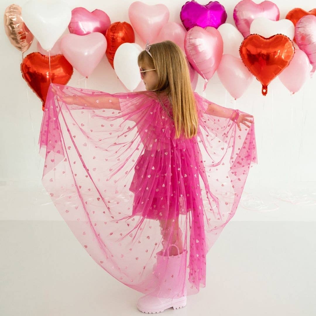 Pink Glitter Heart Valentine's Day Cape - Dress Up - Kids