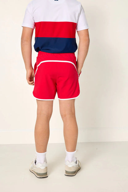 RED RETRO SUPER SHORT WITH WHITE PIPING