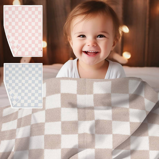 Kids Checkered Pattern Soft Throw Blanket | Pink