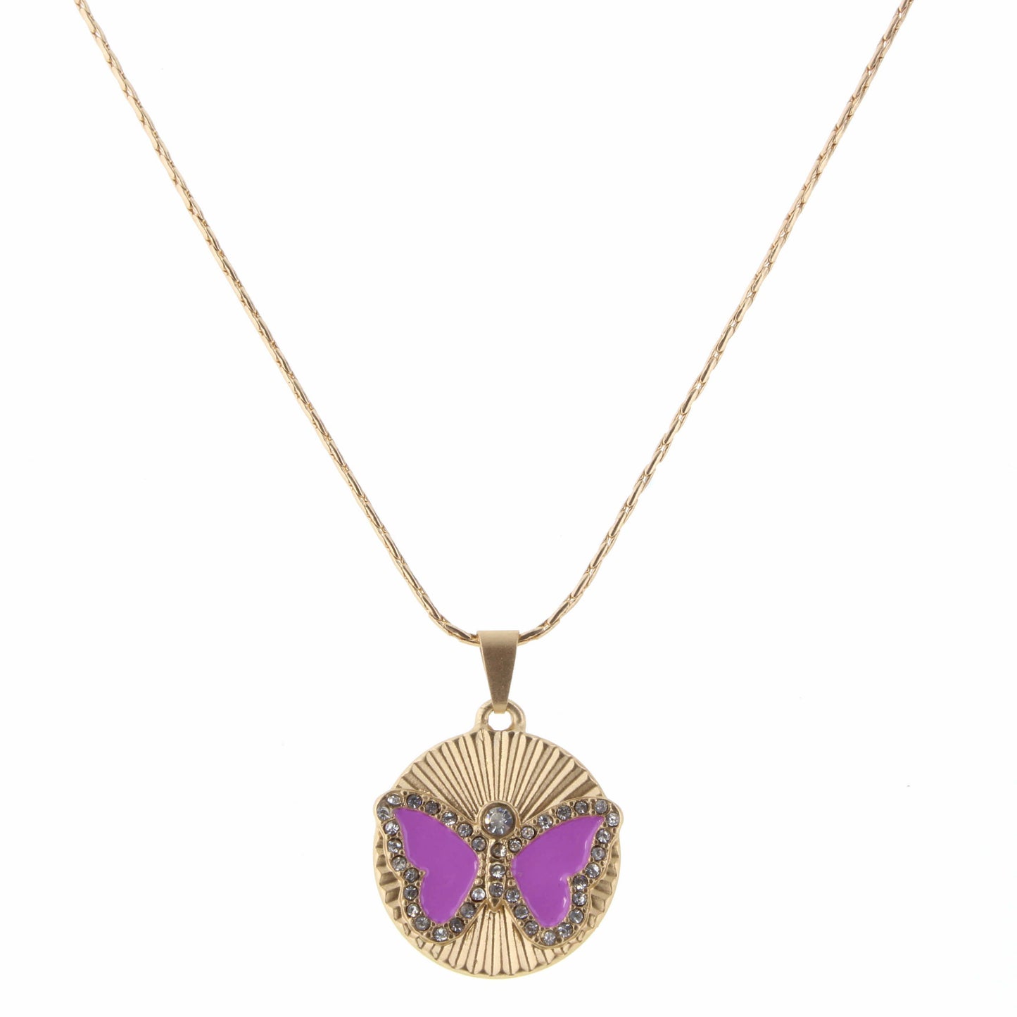 Gold Textured Disk Necklace | Butterfly