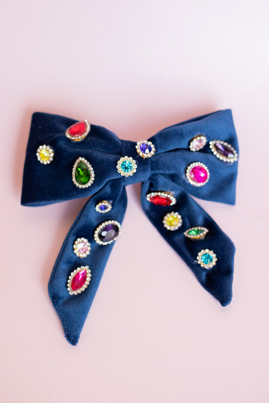 Jeweled Velvet Bow | Navy