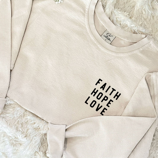 FAITH HOPE LOVE Cropped Thermal Vintage Pullover