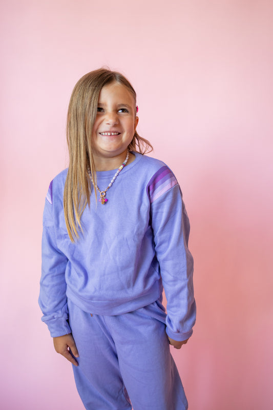 Gradient Stripe Print Crewneck Sweatshirt | Purple