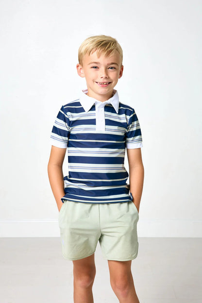 Navy Retro Stripe Polo Shirt